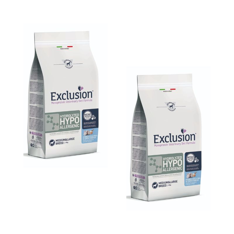 Exclusion Diet Hydrolyzed Hypoallergenic Pesce 12 kg - 2 Sacchi Exclusion Diet Hydrolyzed Hypoallergenic Pesce 12 kg - 2 Sacchi